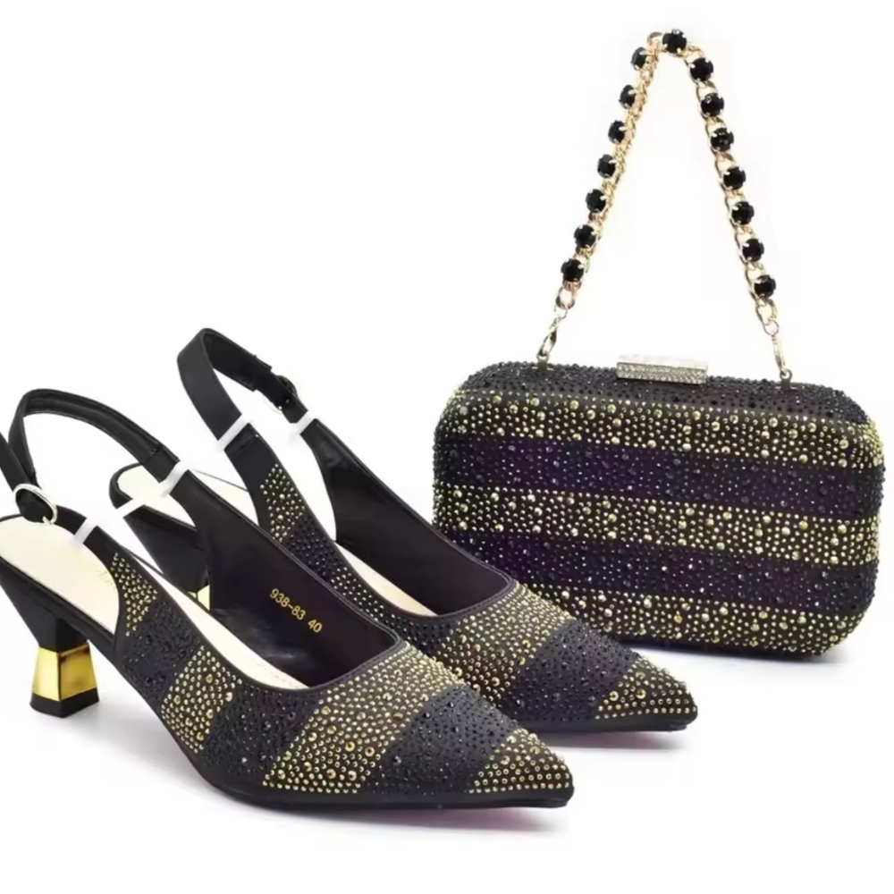 New Fashion Women Italian Shoes and Bags Set Decorated with Rhinestone - Picture 1 of 11